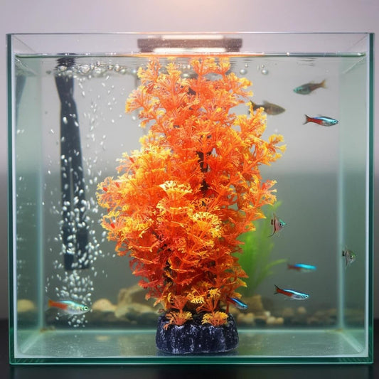 Red Aquarium Plants - Artificial Plastic Fish Tank Decor, Realistic Ornament Safe for Fish & Shrimp, Low-Maintenance Aquascaping Plants for Freshwater/Saltwater Tank Landscaping