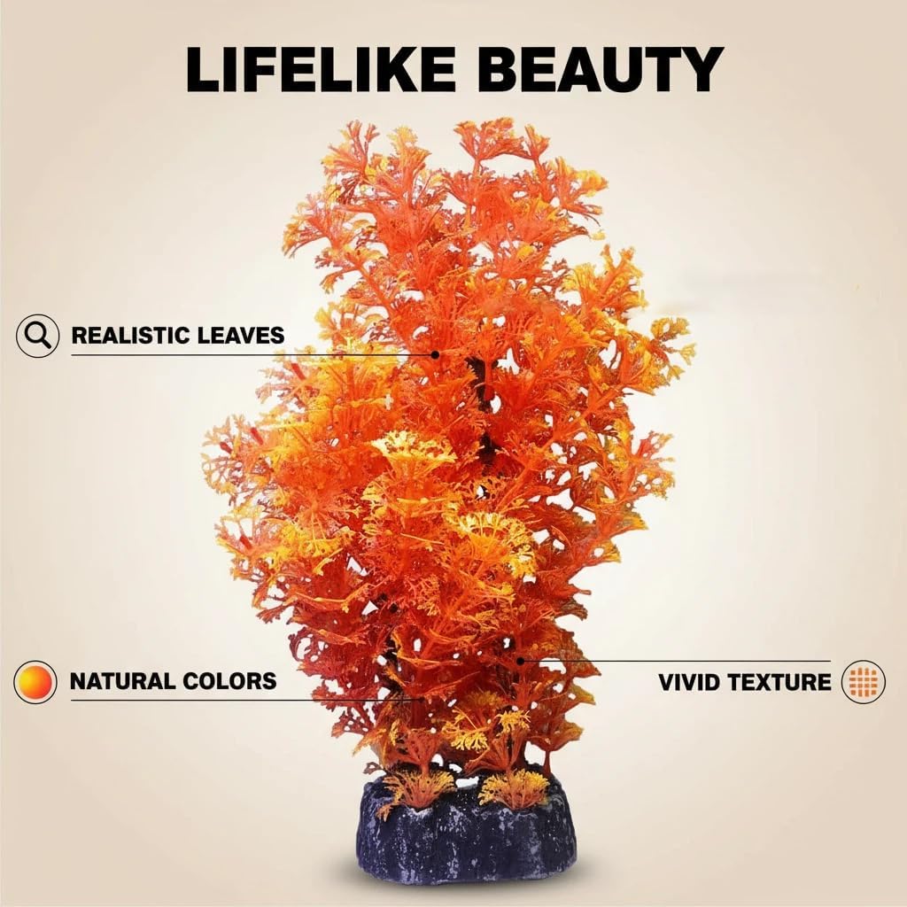 Red Aquarium Plants - Artificial Plastic Fish Tank Decor, Realistic Ornament Safe for Fish & Shrimp, Low-Maintenance Aquascaping Plants for Freshwater/Saltwater Tank Landscaping