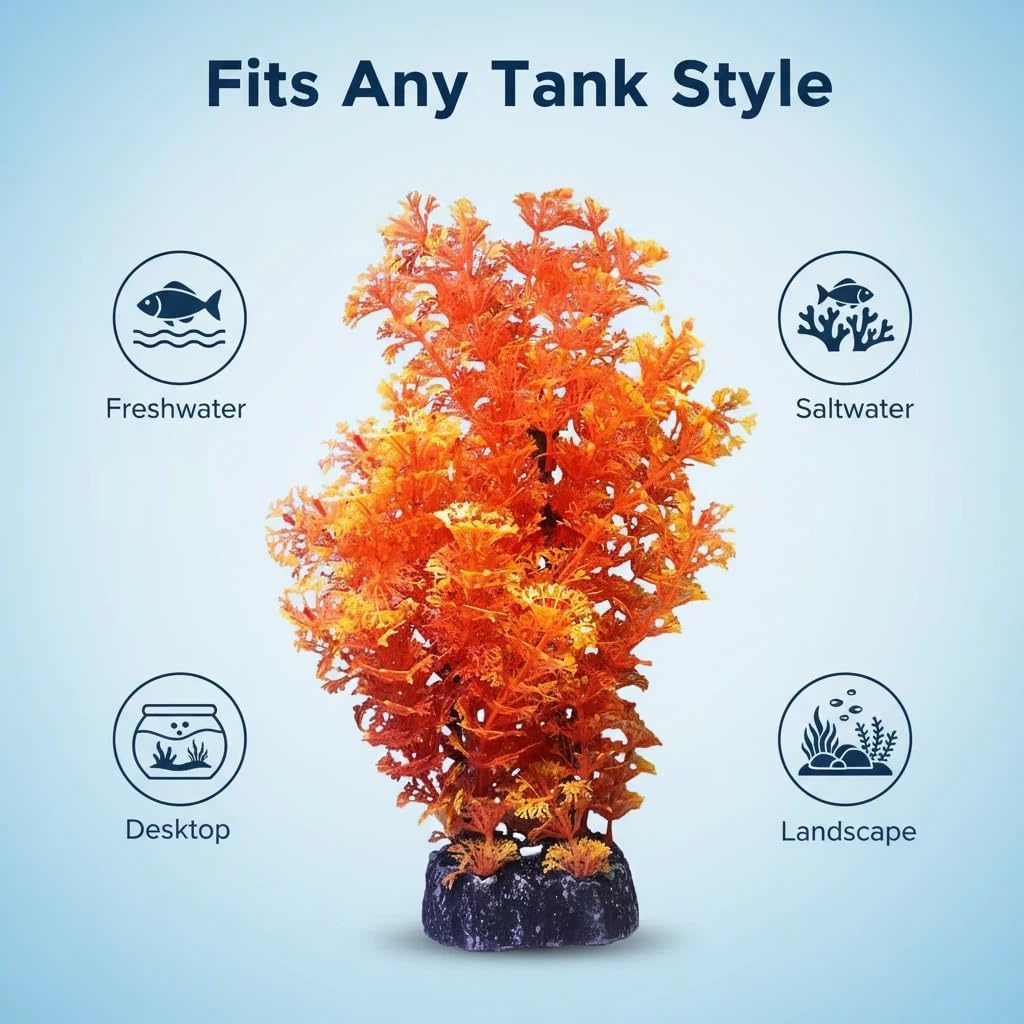 Red Aquarium Plants - Artificial Plastic Fish Tank Decor, Realistic Ornament Safe for Fish & Shrimp, Low-Maintenance Aquascaping Plants for Freshwater/Saltwater Tank Landscaping