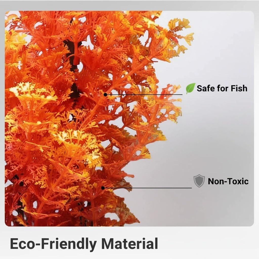 Red Aquarium Plants - Artificial Plastic Fish Tank Decor, Realistic Ornament Safe for Fish & Shrimp, Low-Maintenance Aquascaping Plants for Freshwater/Saltwater Tank Landscaping