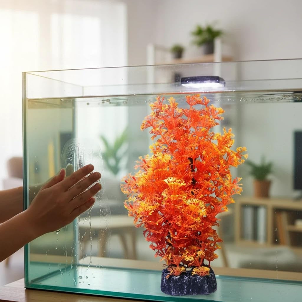 Red Aquarium Plants - Artificial Plastic Fish Tank Decor, Realistic Ornament Safe for Fish & Shrimp, Low-Maintenance Aquascaping Plants for Freshwater/Saltwater Tank Landscaping