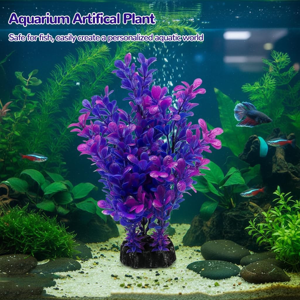 Red Aquarium Plants - Artificial Plastic Fish Tank Decor, Realistic Ornament Safe for Fish & Shrimp, Low-Maintenance Aquascaping Plants for Freshwater/Saltwater Tank Landscaping