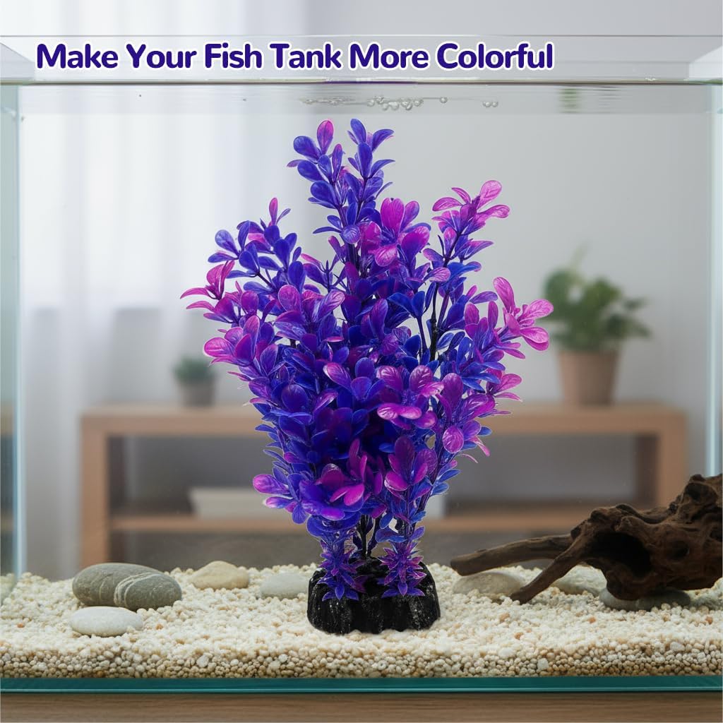 Red Aquarium Plants - Artificial Plastic Fish Tank Decor, Realistic Ornament Safe for Fish & Shrimp, Low-Maintenance Aquascaping Plants for Freshwater/Saltwater Tank Landscaping