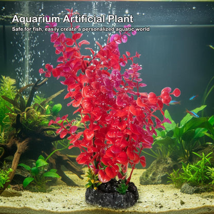 Red Aquarium Plants - Artificial Plastic Fish Tank Decor, Realistic Ornament Safe for Fish & Shrimp, Low-Maintenance Aquascaping Plants for Freshwater/Saltwater Tank Landscaping