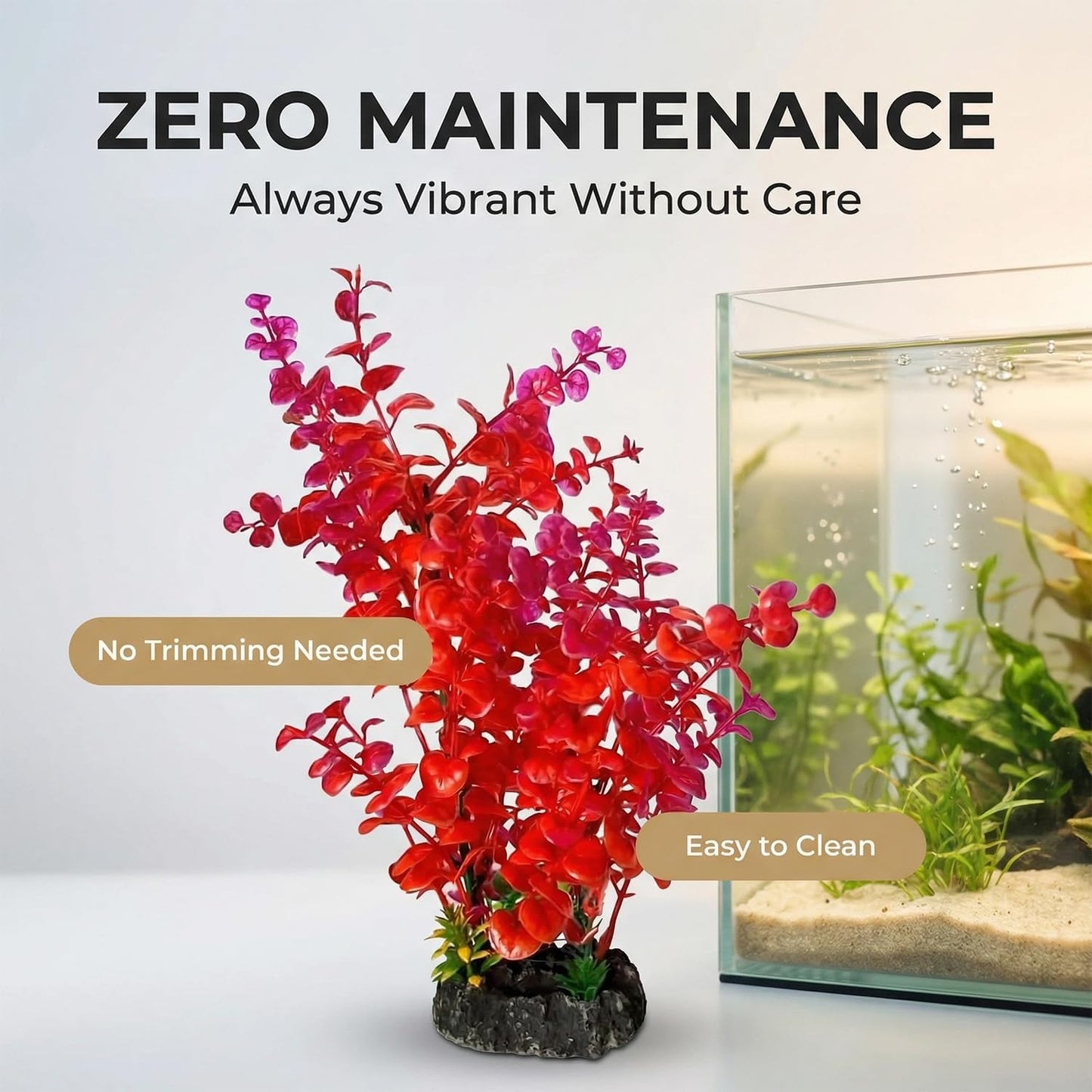 Red Aquarium Plants - Artificial Plastic Fish Tank Decor, Realistic Ornament Safe for Fish & Shrimp, Low-Maintenance Aquascaping Plants for Freshwater/Saltwater Tank Landscaping