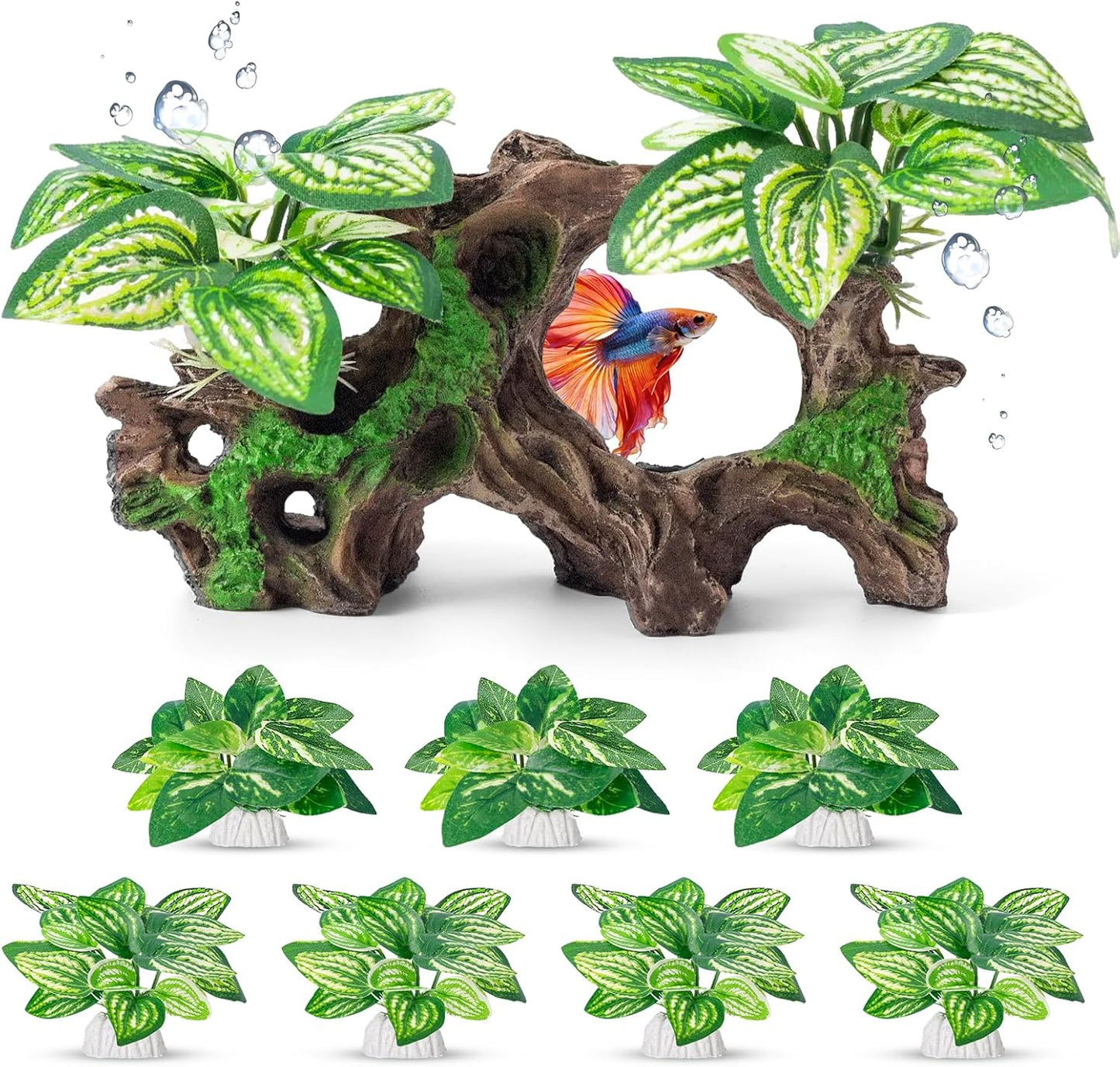 CousDUoBe 12 Pcs Betta Fish Tank Decor，Silk Aquarium Plants Green Fish Tanks Decoration Plants, Aquarium Decorations Green Plants