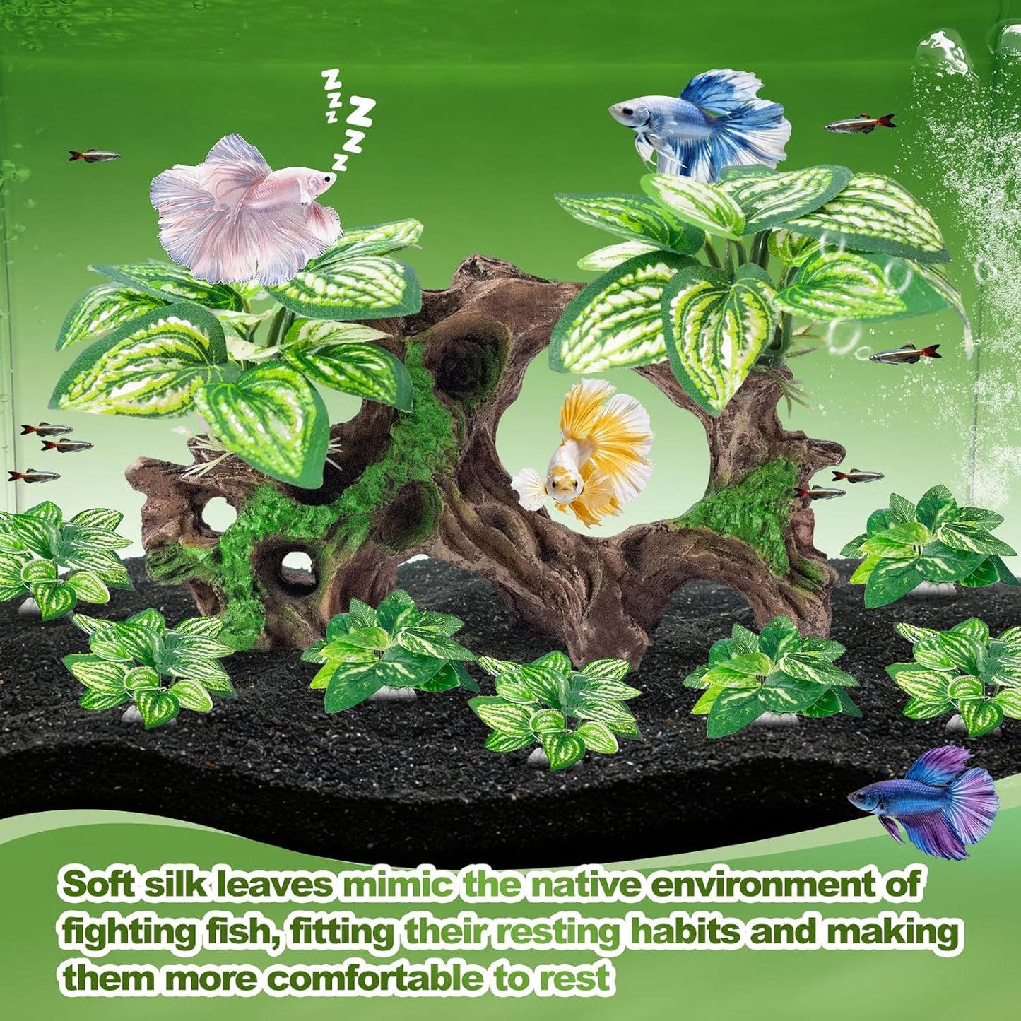 CousDUoBe 12 Pcs Betta Fish Tank Decor，Silk Aquarium Plants Green Fish Tanks Decoration Plants, Aquarium Decorations Green Plants
