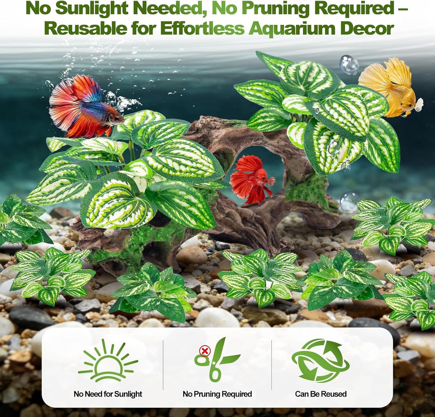 CousDUoBe 12 Pcs Betta Fish Tank Decor，Silk Aquarium Plants Green Fish Tanks Decoration Plants, Aquarium Decorations Green Plants