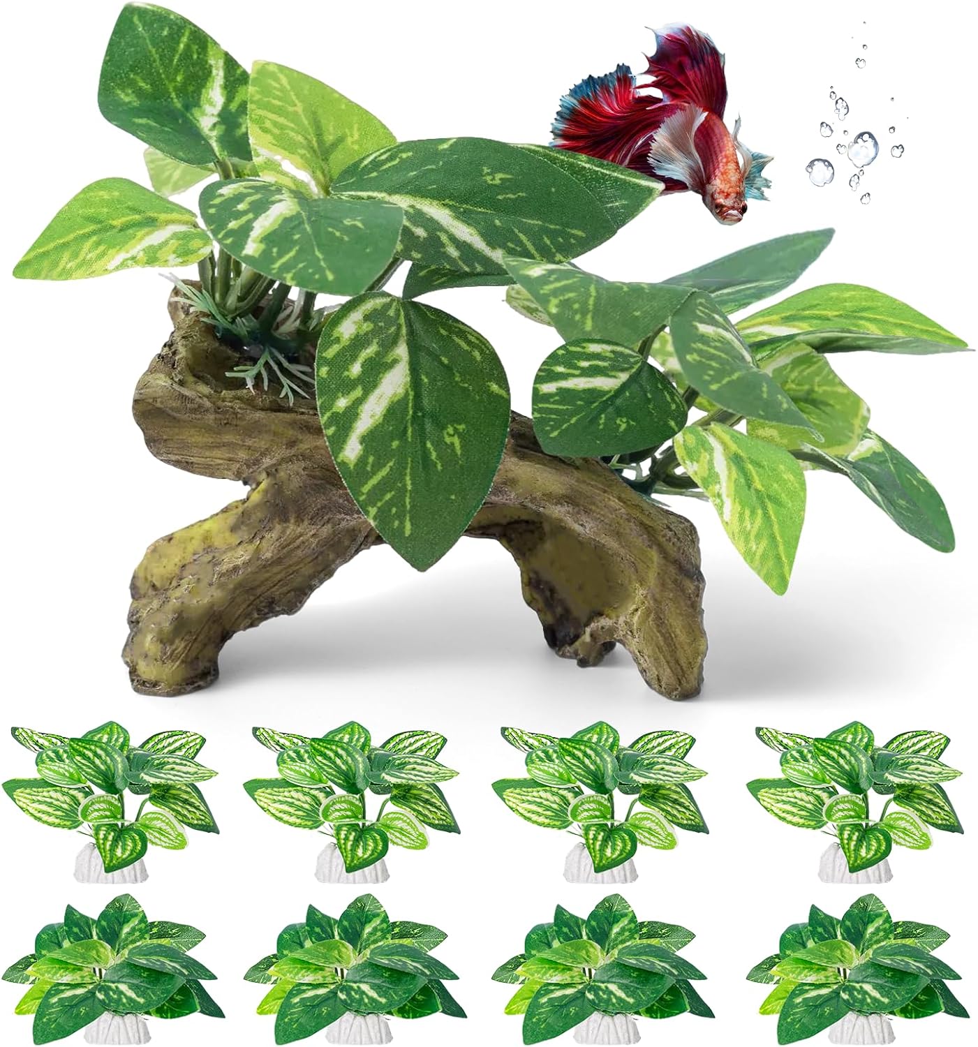 CousDUoBe 12 Pcs Betta Fish Tank Decor，Silk Aquarium Plants Green Fish Tanks Decoration Plants, Aquarium Decorations Green Plants