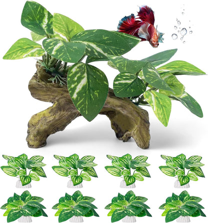 CousDUoBe 12 Pcs Betta Fish Tank Decor，Silk Aquarium Plants Green Fish Tanks Decoration Plants, Aquarium Decorations Green Plants