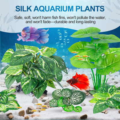 CousDUoBe 12 Pcs Betta Fish Tank Decor，Silk Aquarium Plants Green Fish Tanks Decoration Plants, Aquarium Decorations Green Plants