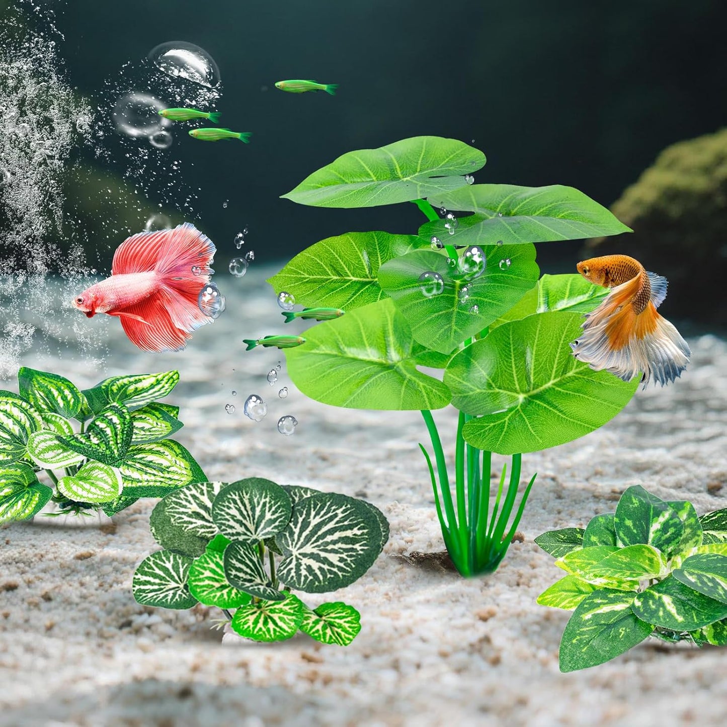 CousDUoBe 12 Pcs Betta Fish Tank Decor，Silk Aquarium Plants Green Fish Tanks Decoration Plants, Aquarium Decorations Green Plants