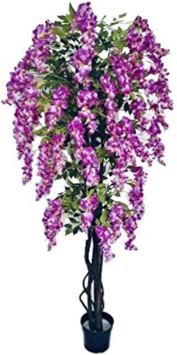 Gorgeous & Unique 5 Feet Pre-Potted Artificial Purple Red Wisteria Tree with Flowers, Feel Real Technology
