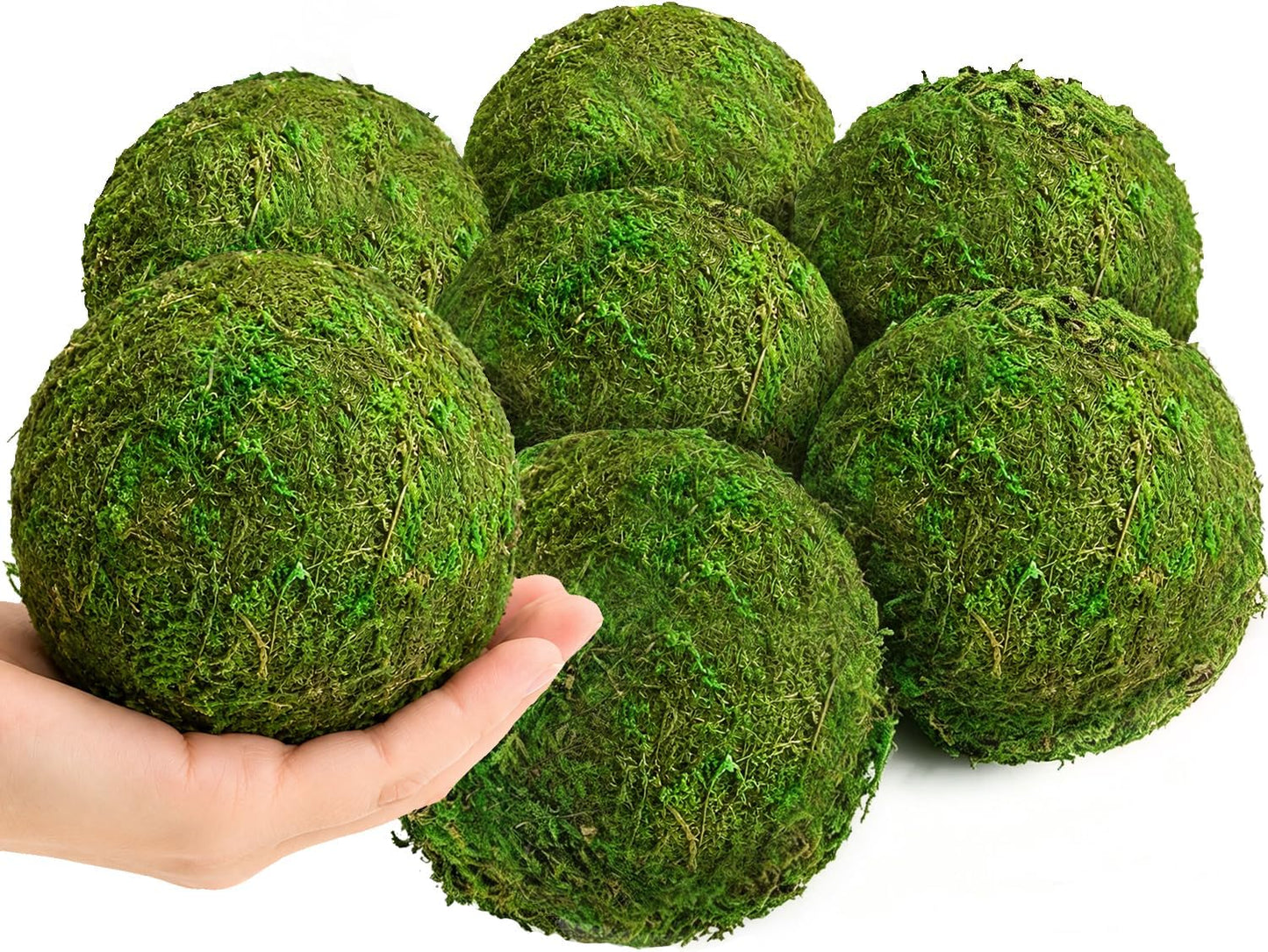 Moss Balls Decorative 3.5", 8 Pcs Natural Green Bowl & Vase Fillers | Handmade, Odorless, No Maintenance, Realistic Look, Natural Moss, Centerpieces, Home Decor, Year-Round Display