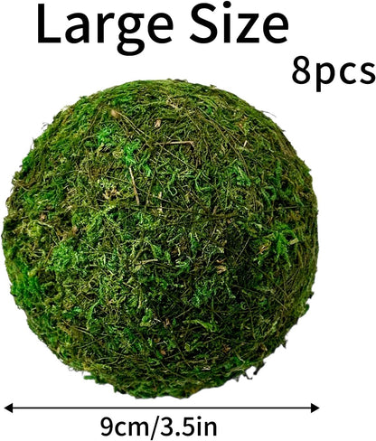 Moss Balls Decorative 3.5", 8 Pcs Natural Green Bowl & Vase Fillers | Handmade, Odorless, No Maintenance, Realistic Look, Natural Moss, Centerpieces, Home Decor, Year-Round Display