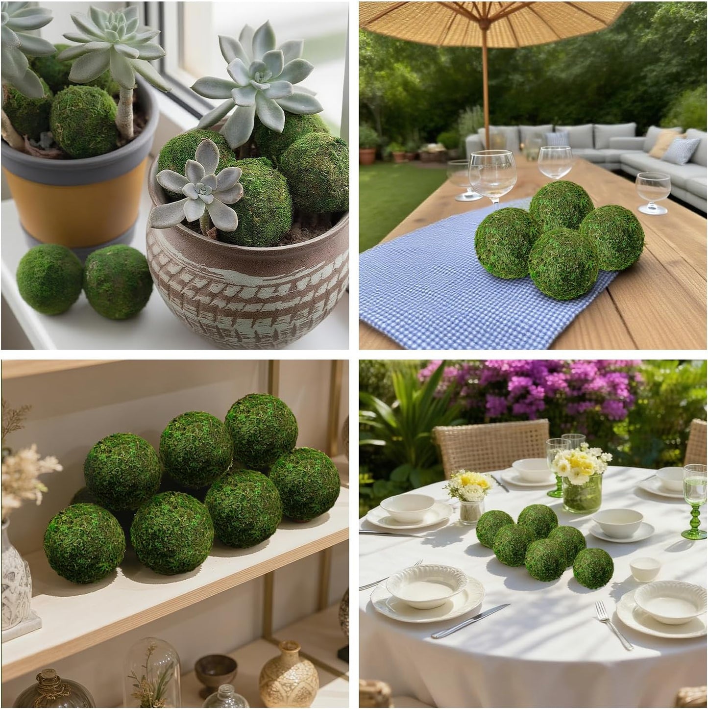 Moss Balls Decorative 3.5", 8 Pcs Natural Green Bowl & Vase Fillers | Handmade, Odorless, No Maintenance, Realistic Look, Natural Moss, Centerpieces, Home Decor, Year-Round Display
