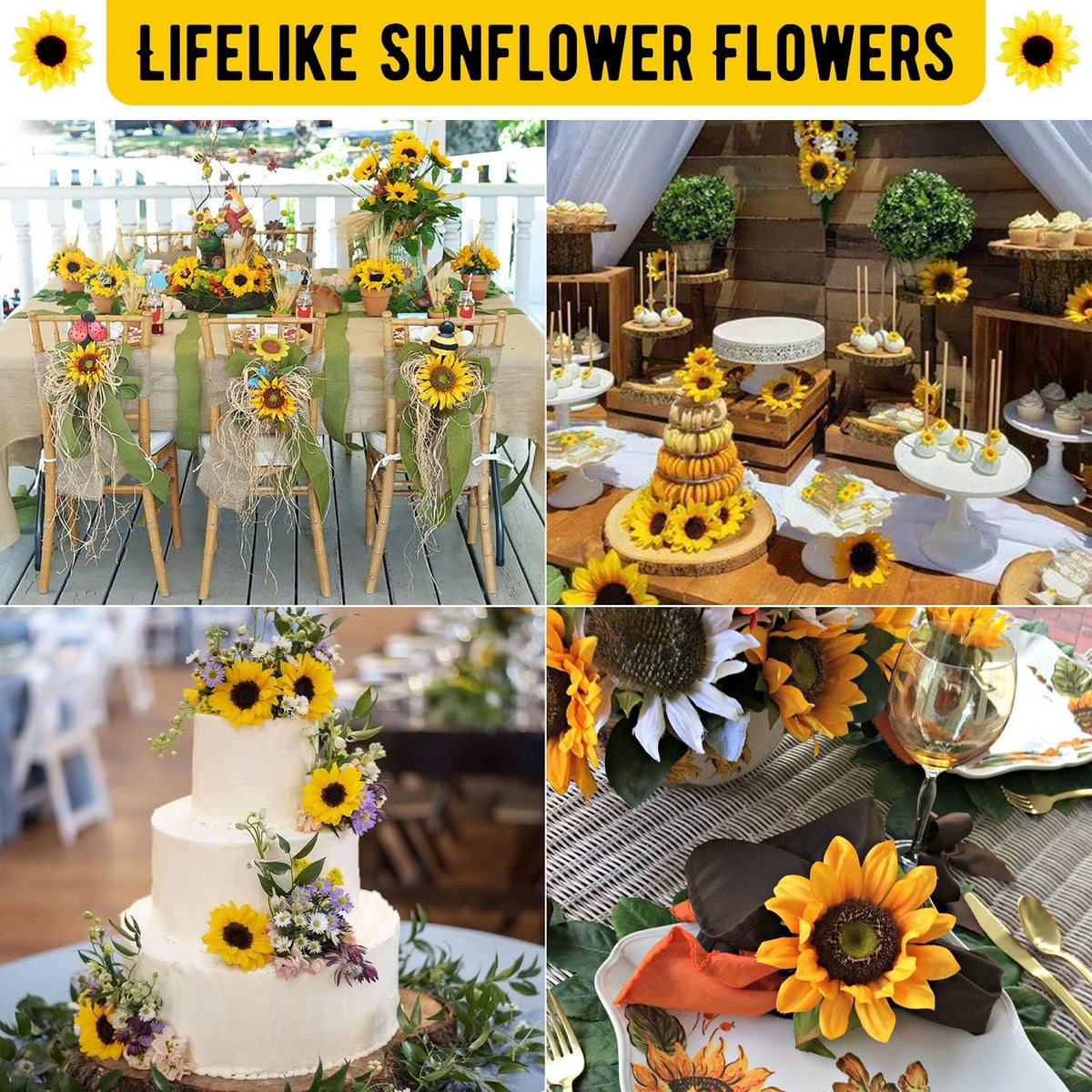 40pcs Fake Sunflower Heads with Stems, Yellow