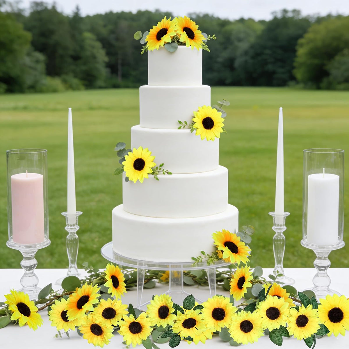 40pcs Fake Sunflower Heads with Stems, Yellow