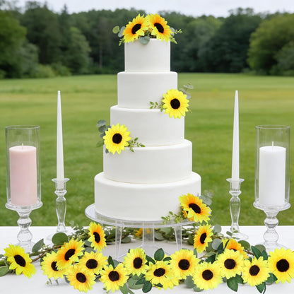 40pcs Fake Sunflower Heads with Stems, Yellow