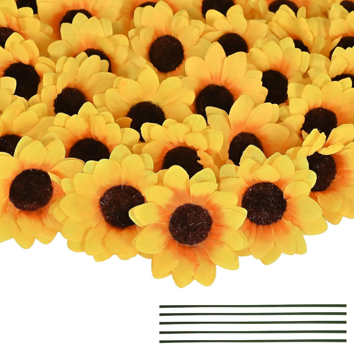 40pcs Fake Sunflower Heads with Stems, Yellow