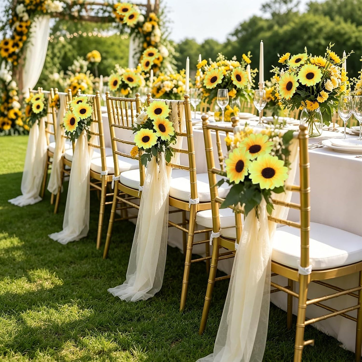 40pcs Fake Sunflower Heads with Stems, Yellow