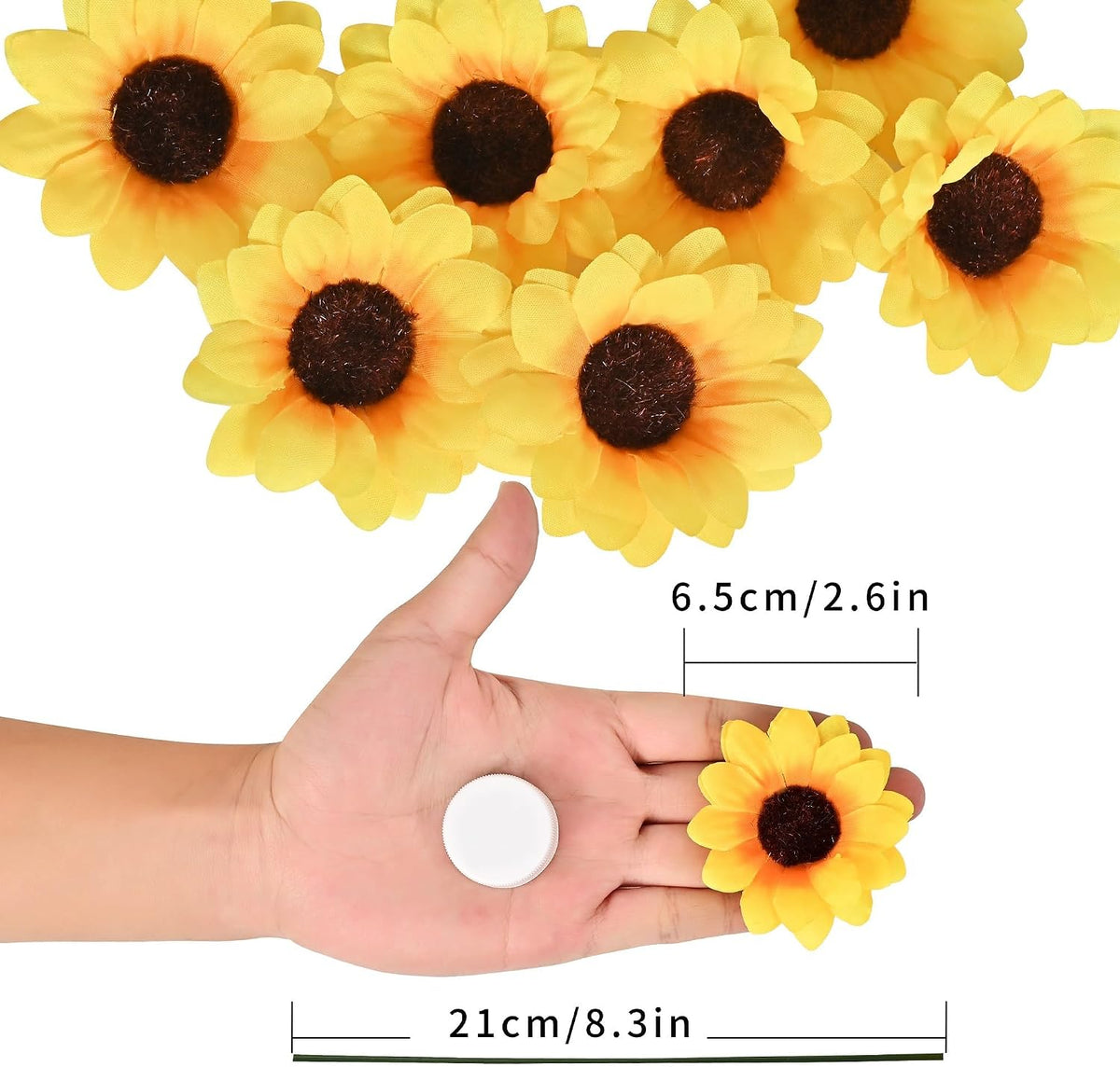 40pcs Fake Sunflower Heads with Stems, Yellow