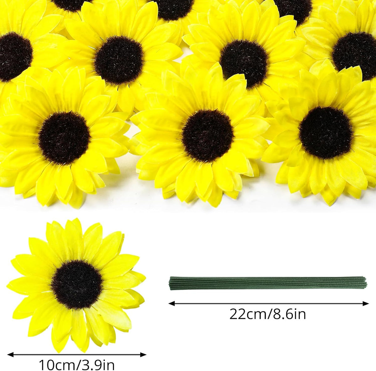 40pcs Fake Sunflower Heads with Stems, Yellow