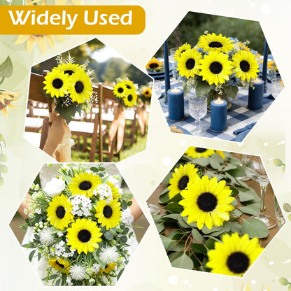 40pcs Fake Sunflower Heads with Stems, Yellow