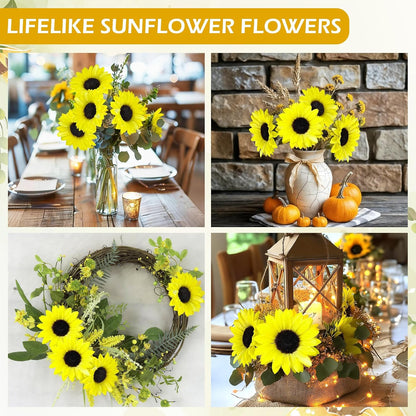 40pcs Fake Sunflower Heads with Stems, Yellow