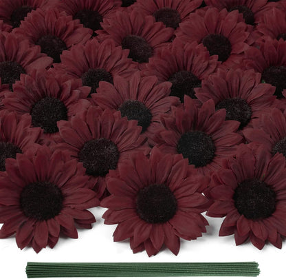 40pcs Fake Sunflower Heads with Stems, Yellow