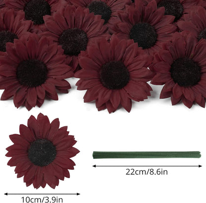 40pcs Fake Sunflower Heads with Stems, Yellow