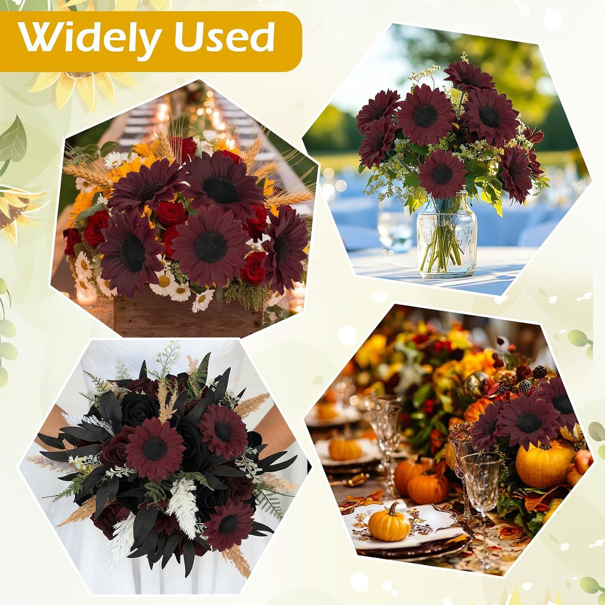 40pcs Fake Sunflower Heads with Stems, Yellow