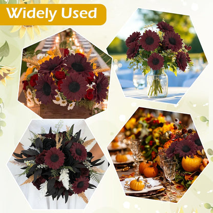 40pcs Fake Sunflower Heads with Stems, Yellow