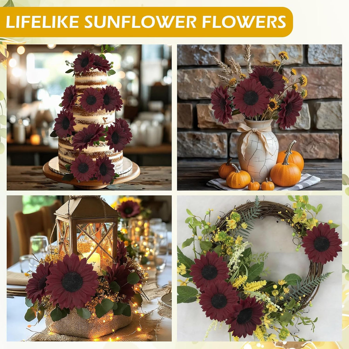 40pcs Fake Sunflower Heads with Stems, Yellow