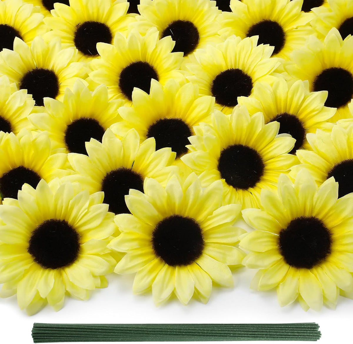 40pcs Fake Sunflower Heads with Stems, Yellow