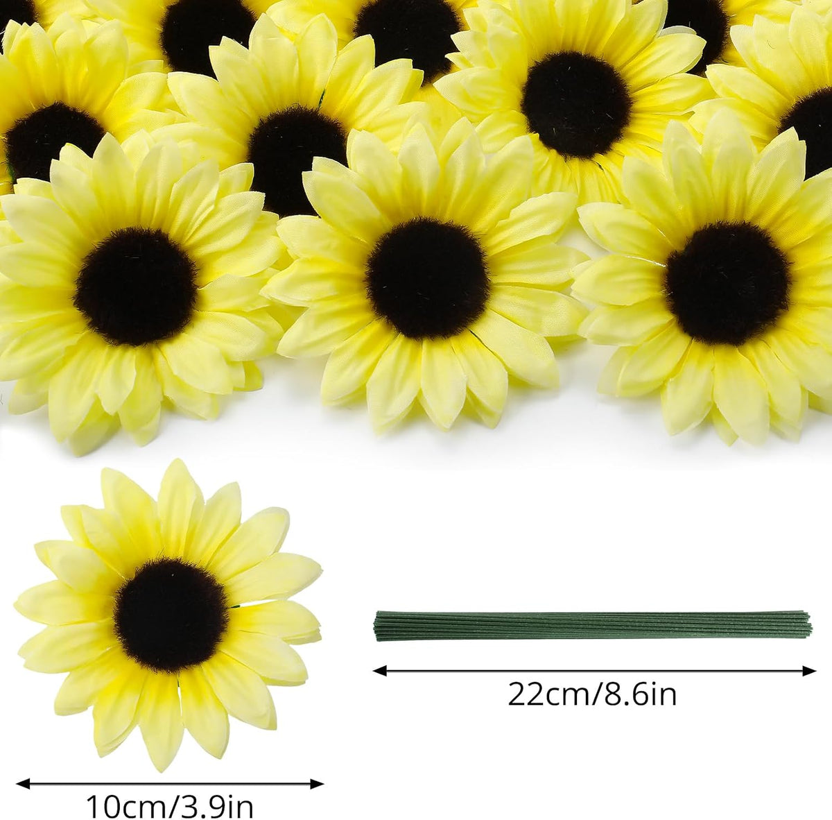 40pcs Fake Sunflower Heads with Stems, Yellow