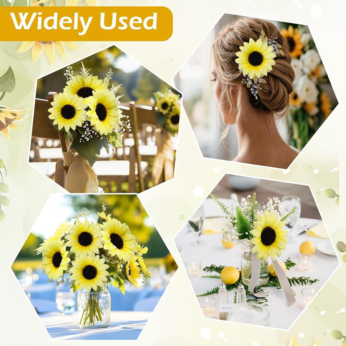 40pcs Fake Sunflower Heads with Stems, Yellow