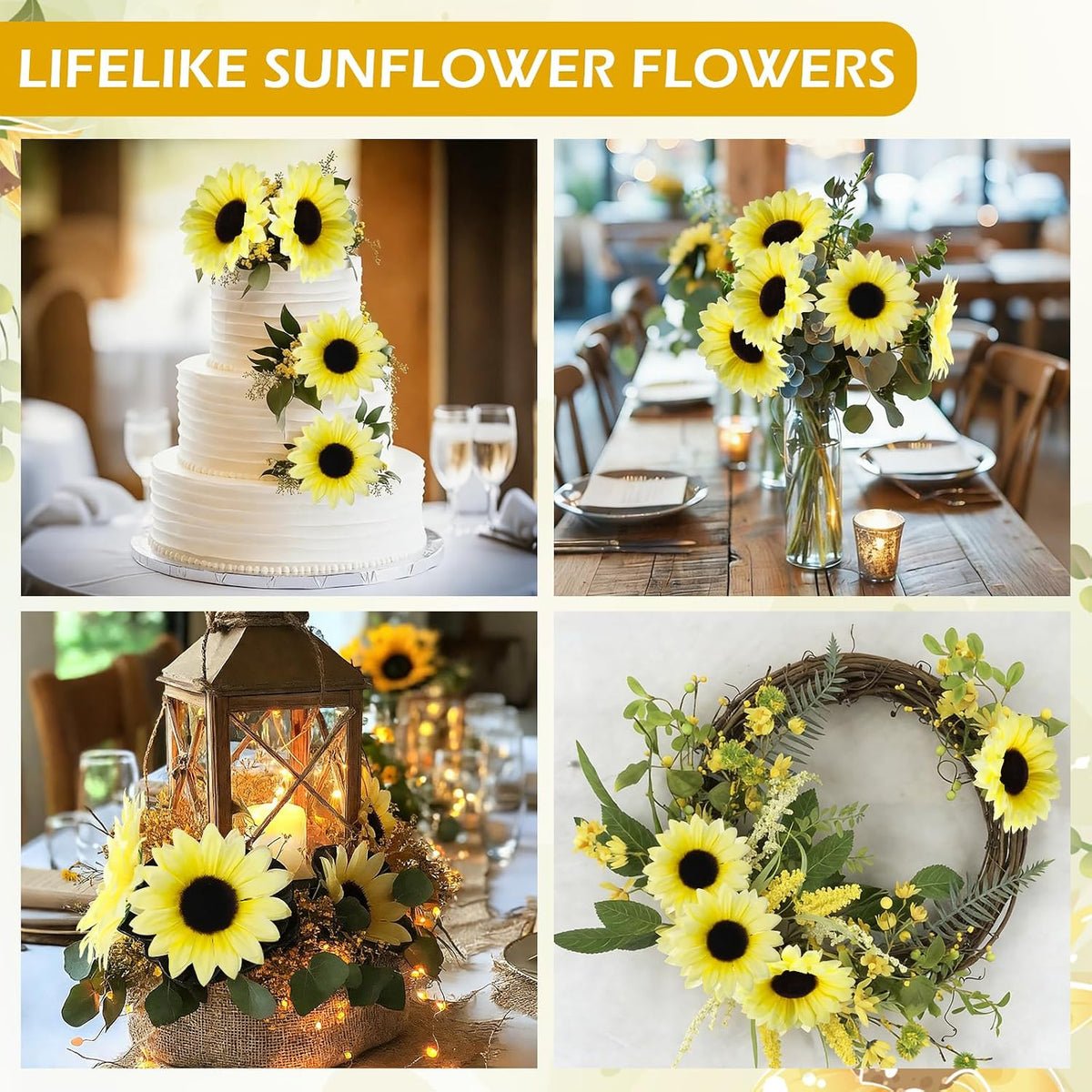 40pcs Fake Sunflower Heads with Stems, Yellow