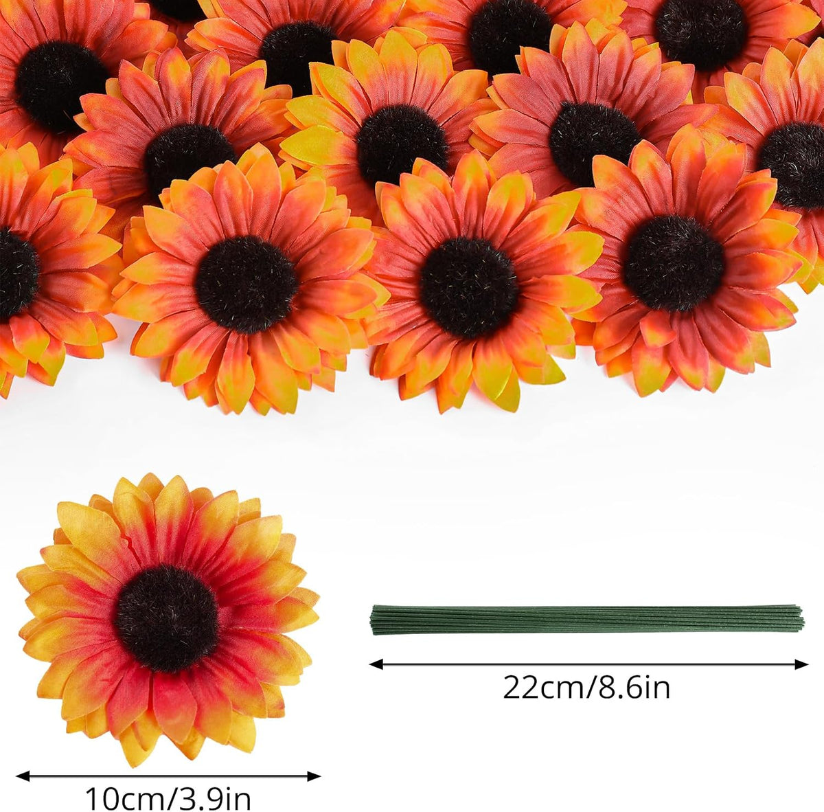 40pcs Fake Sunflower Heads with Stems, Yellow