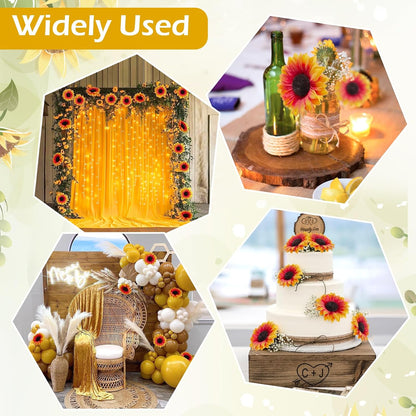 40pcs Fake Sunflower Heads with Stems, Yellow