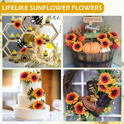 40pcs Fake Sunflower Heads with Stems, Yellow