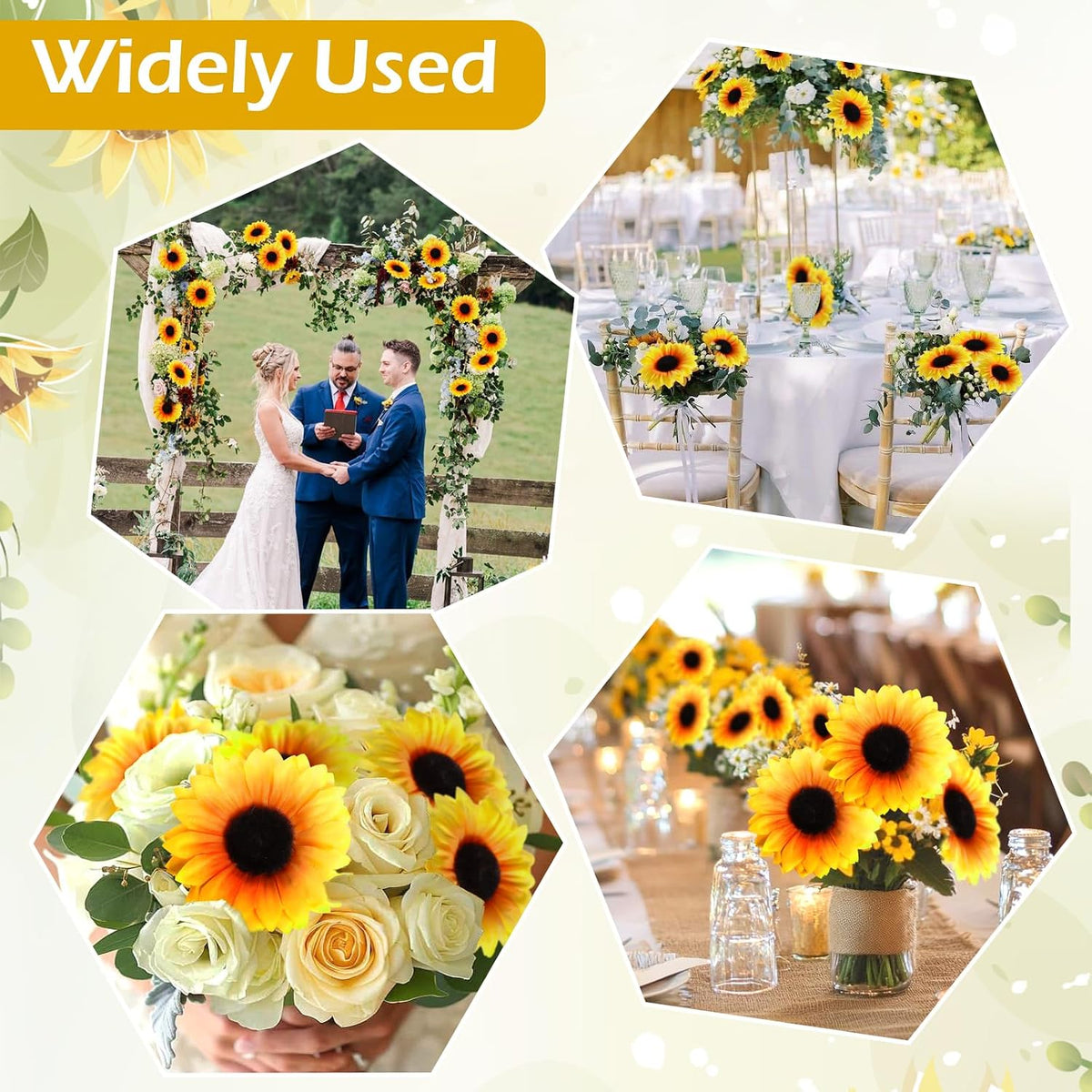 40pcs Fake Sunflower Heads with Stems, Yellow