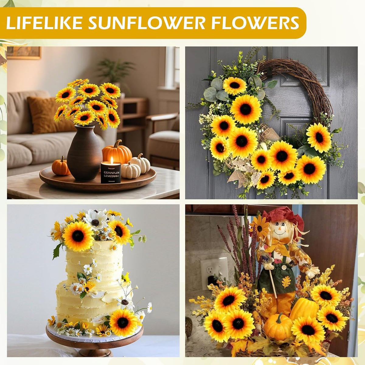 40pcs Fake Sunflower Heads with Stems, Yellow