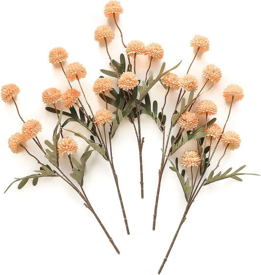 5pcs Coral Pink Faux Silk Mums Artificial Flowers, Bulk Fake Small Mini Chrysanthemums with Stems for DIY Wedding Centerpieces Floral Arrangements Vase Fillers Home Decorations