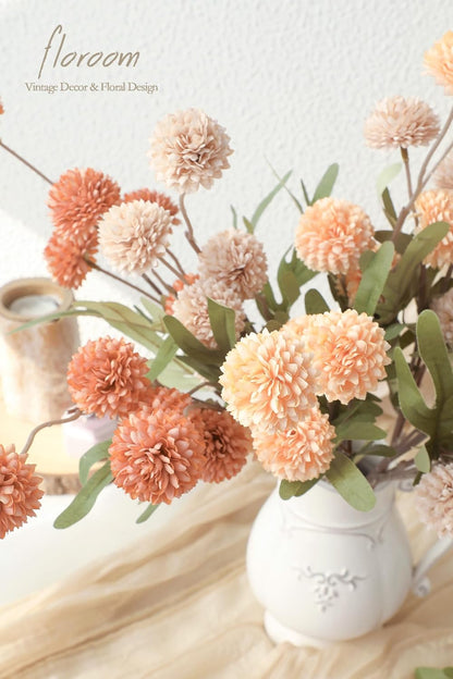 5pcs Coral Pink Faux Silk Mums Artificial Flowers, Bulk Fake Small Mini Chrysanthemums with Stems for DIY Wedding Centerpieces Floral Arrangements Vase Fillers Home Decorations
