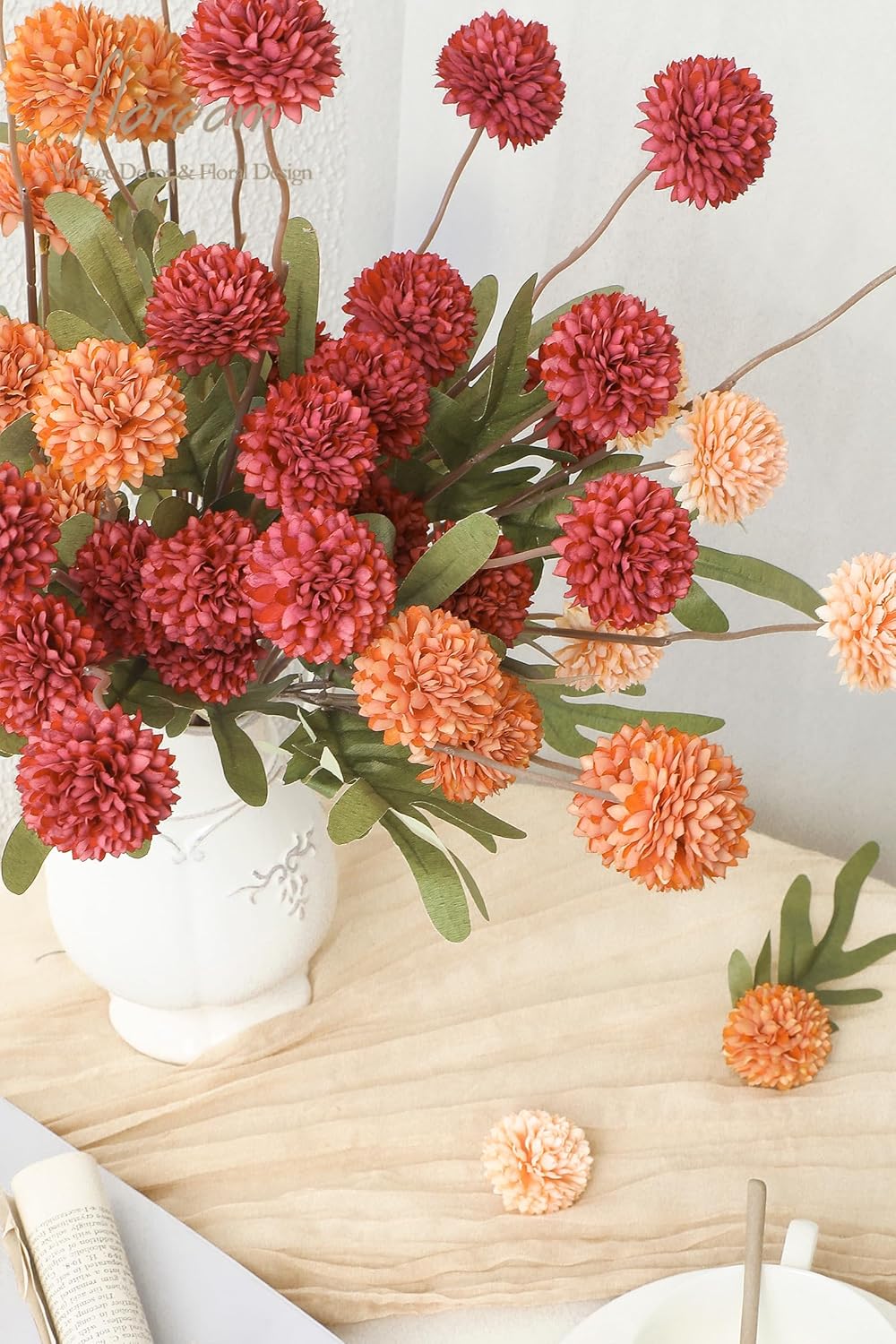 5pcs Coral Pink Faux Silk Mums Artificial Flowers, Bulk Fake Small Mini Chrysanthemums with Stems for DIY Wedding Centerpieces Floral Arrangements Vase Fillers Home Decorations