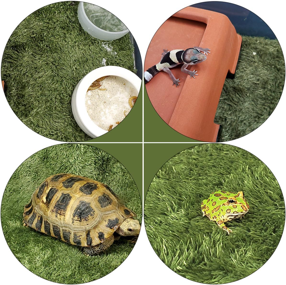 2Pcs Reptile Carpets Moisturizing Fake Lawn Cotton Green