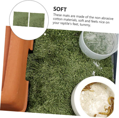 2Pcs Reptile Carpets Moisturizing Fake Lawn Cotton Green