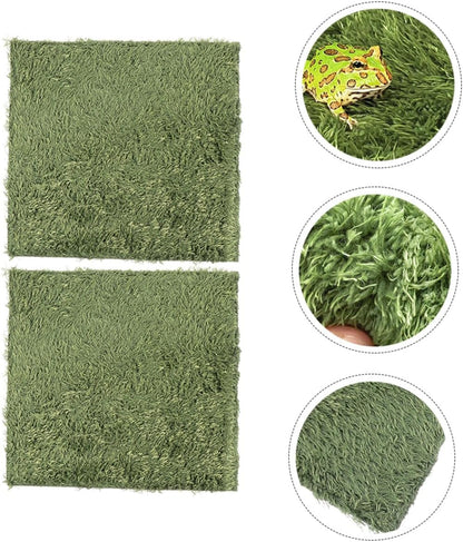 2Pcs Reptile Carpets Moisturizing Fake Lawn Cotton Green