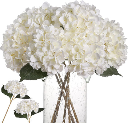 6pcs White Hydrangea Artificial Flowers - Faux Hydrangea Flowers, Fake Silk Flowers for Table Centerpiece, Silk Hydrangea Flowers with Stems for Home Wedding Party Decor
